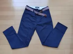 ネイビー パンツ　 編み込みベルト付きのサムネイル