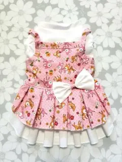 ハンドメイド犬服・耳ながうさぎちゃんモチーフ付きギャザーたっぷり