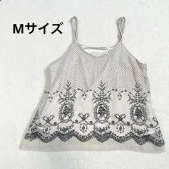 キャミソール ドット柄 花柄 M 裏地付き　肩紐長さ調整可能 ポリエステル素材