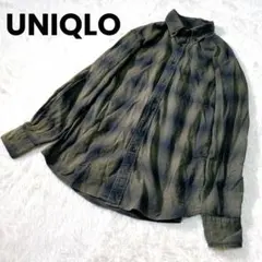 【ユニクロ】長袖シャツ オンブレチェック グリーン M
