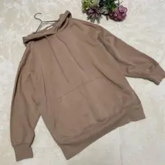 【美品】ジーユー⭐️フード付パーカー トレーナー 裏起毛 ピンクベージュ L