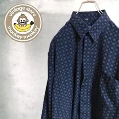 mt5625 US古着　レジェンズ　総柄シャツ　長袖　ネイビー