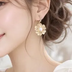 フラワー パール ピアス ゴールド ビジュー レディース パーティー ドレス