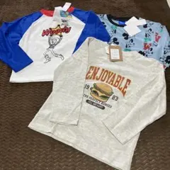 男の子長袖カットソー3枚セット120㎝ ミッキー　ウッディー　ハンバーガー