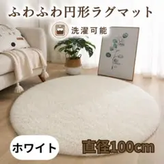 ラグマット 丸型 100cm 白色 洗える カーペット 滑り止め 円形のサムネイル