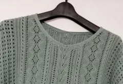 ■美品■ROPÉ PICNIC 透かし編み 長袖ニット グリーン系 38