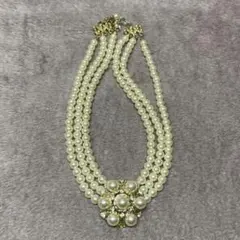 154.三連パールネックレス ホワイト ゴールド