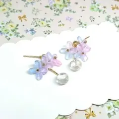 No.811☆紫陽花（ピンク×ブルー） ピアス イヤリング マスクチャーム