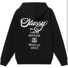 Stussy ブラック ジップアップパーカー ワールドツアー