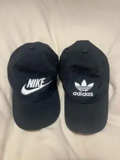 Nike Adidas ブラックキャップ 2点セット