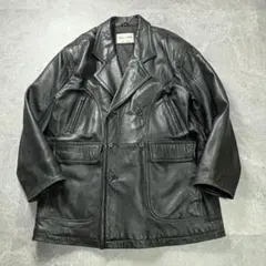 OLD〈ラムレザーダブルハーフコート 00s 羊革 本革 肉厚 XL ブラック〉