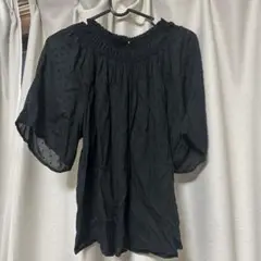 GAP 黒 ドット柄 五分袖ブラウス M 半袖