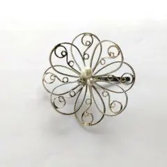 花形パール付き ヘアフック ヘアアクセサリー ポニーフック シルバー フラワー