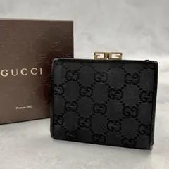 GUCCI GGキャンバス がま口 ブラック 折り財布 A521
