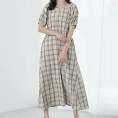earth music&ecology 2wayチェックロングワンピース パフ袖