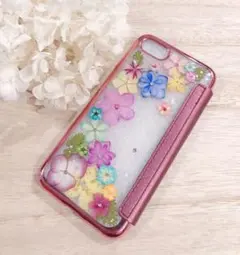 カラフルアジサイ＊お花いっぱい手帳型押し花iPhoneケース