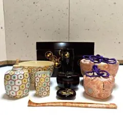 茜窯 岡田華渓 七宝絵茶碗 鵬雲斎宗匠御書付 共箱 茶道具 裏千家 色絵