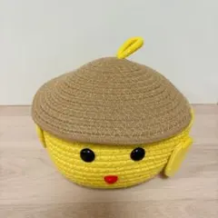 かわいい黄色の犬柄　収納バスケットコットンロープ編み 蓋つき