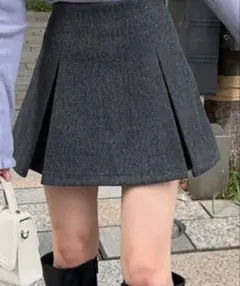 グレー ウール混紡 プリーツミニスカート