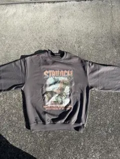 グレー プリント クルーネック スウェット