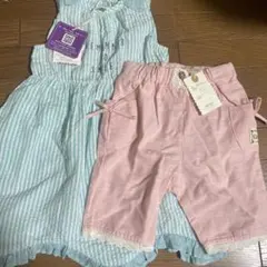 新品タグ付★シシュノン ワンピース ＆ 裾レースパンツ セット 90 夏服のサムネイル
