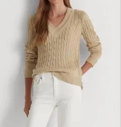 ラルフローレン ケーブル ニット セーター ベージュ 現行QRタグ 春ニット