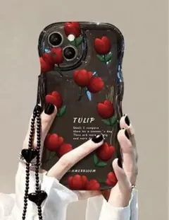 ストラップ付き花柄クリアケース iPhone13pro