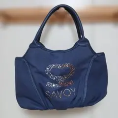 SAVOY 　トート　バッグ 　ネイビー 　ライン　ストーンのサムネイル