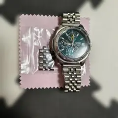 ケ*ン様 SEIKO クロノグラフ グリーン文字盤 動作品 コマ付き