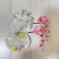 花飾りとリボンの髪飾りセット