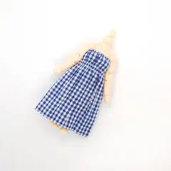 ハンドメイド ドール服 青系ギンガムチェック ベアトップワンピース(ロング丈)