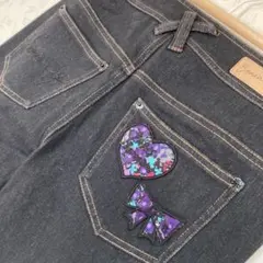 【美品】SONIA RYKIEL ストレッチデニム 38 濃紺 牛革パッチ付