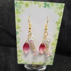 ハンドメイド ピンクフラワーピアス12