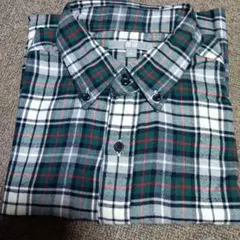 グリーン系チェック柄長袖シャツ