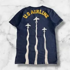 vintage デザインTシャツ 刺繍 ダークブルー y2k カジュアル