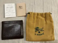 【良品】保証書,巾着付/イルビゾンテ/こげ茶/レザー 二つ折り財布