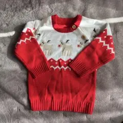レッド鹿模様ニットセーター 2-3Y