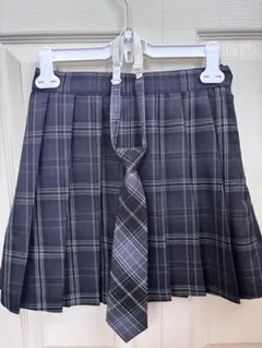 WEGO グレー系チェック プリーツスカート ネクタイ付き