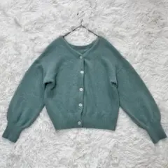 green label ウール混カーディガン ミント 長袖 ふわふわ