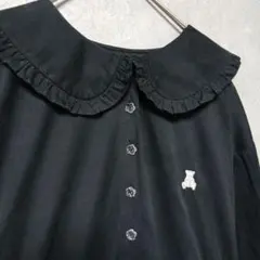merry jenny メリージェニー お花ボタン くまさん刺繍 ワンピース 黒