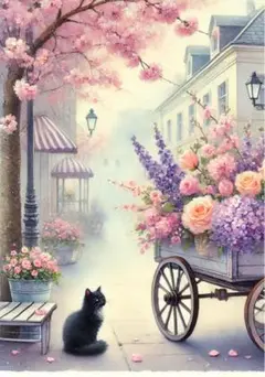 春の花と黒猫