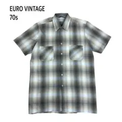 70s EURO VINTAGE オンブレ チェック シャツ 半袖 総柄
