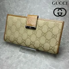 【美品】GUCCI グッチ 長財布 GGキャンバス×レザー ベージュ×ブラウン