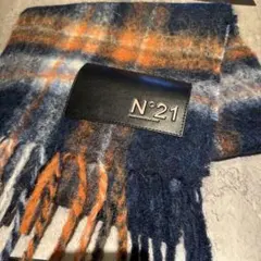 N°21 チェック柄マフラー ネイビー オレンジ