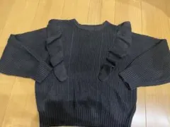 フリル付きダークグレー長袖ニット Mサイズ