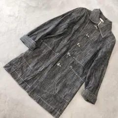 メンズ デニム調 コート M グレー 綿100% ロールアップ ステッチ