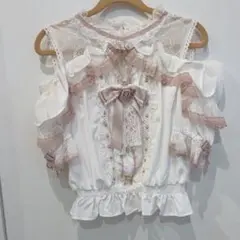 LIZ LISA オープンショルダーフリルブラウス ホワイト×ピンク