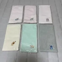 Disney キャラクター 刺繍 ミニタオル 6枚セット