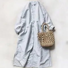 美品✨️かぐれ ストライプ シャツワンピース 羽織り ミント　ゆったり