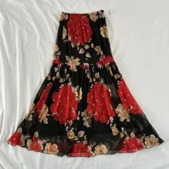 花柄 フレアスカート メロウ バラ 一点物 昭和レトロ 社交ダンス ヴィンテージ